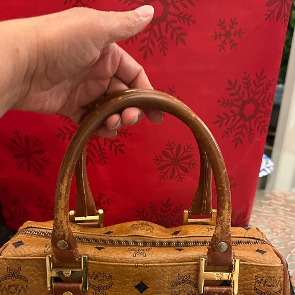 MCM Tan Monogram Satchel with Gold Accents - Picture 5 of 14